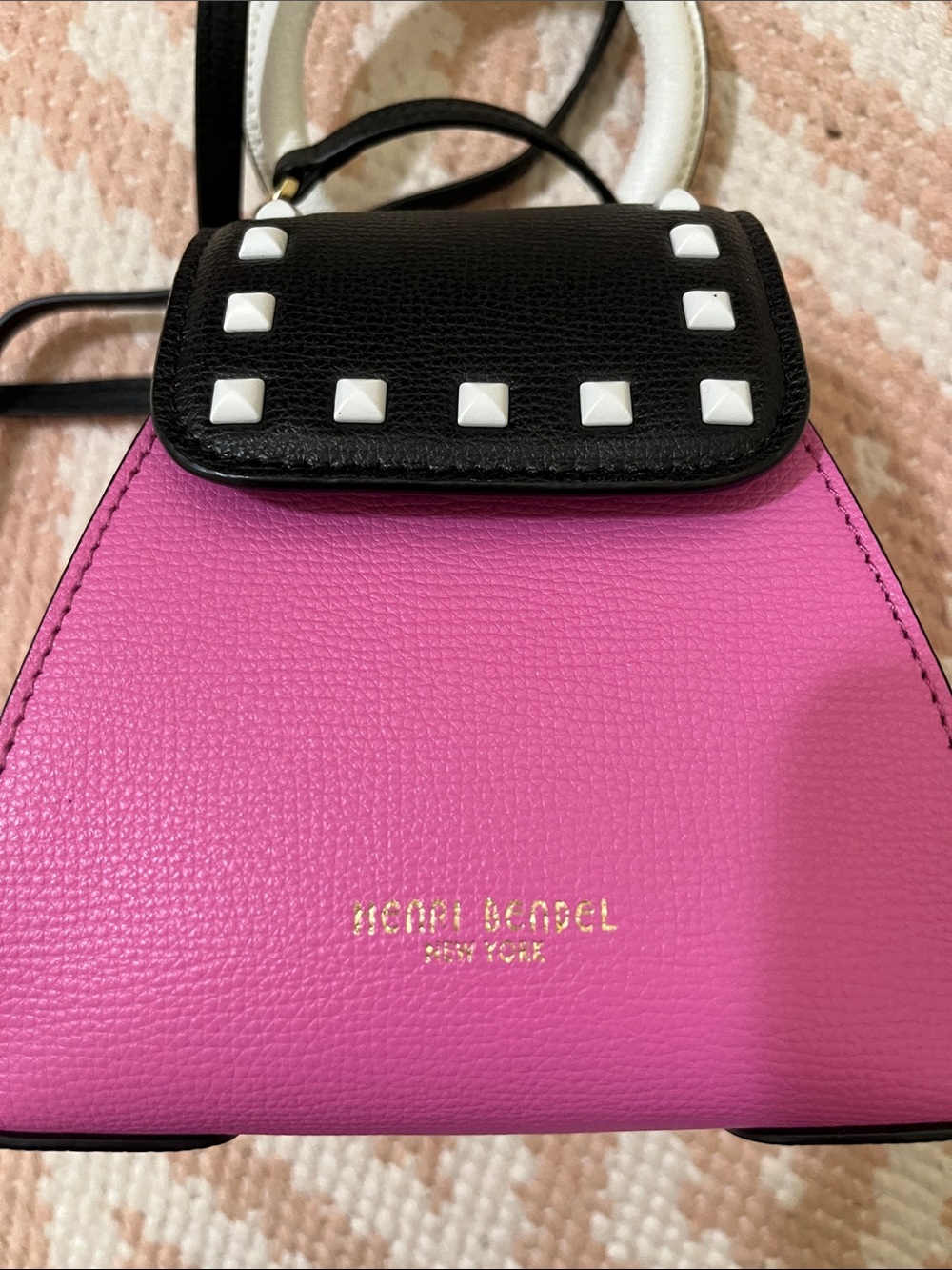 henri bendel Pink, Black & White Mini Leather Top-Handle Crossbody - Picture 7 of 9
